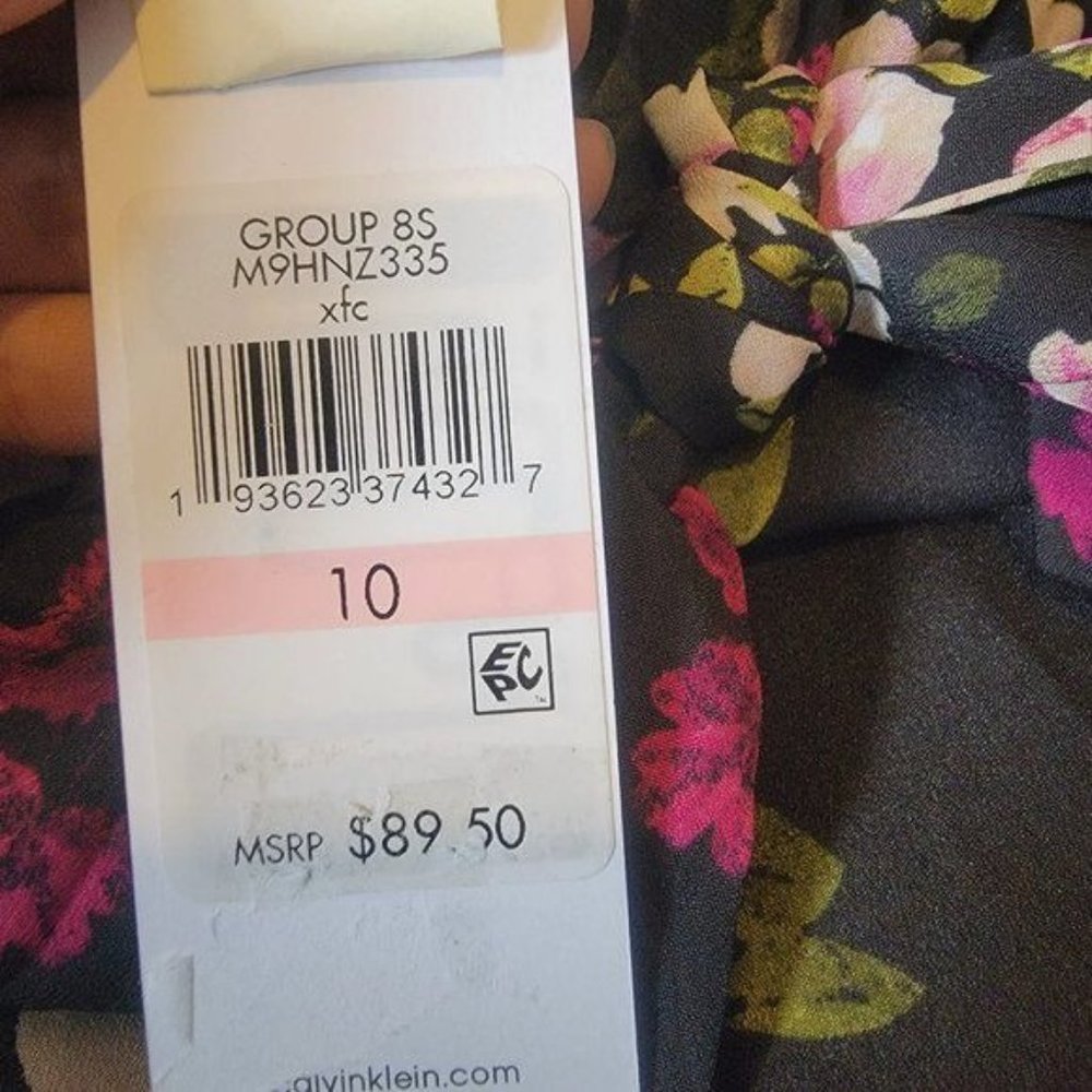 ✨Size 10 Women's Midi Skirt Calvin Klein Faux Wrap Floral Black Pink A-Line New✨ - Picture 6 of 8